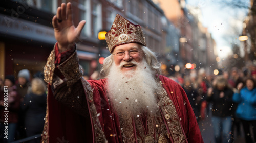 Fotografie, Tablou Sinterklaas say hello to participants at the annual Christmas fair