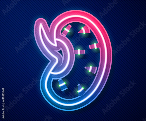 Glowing neon line Seeds of a specific plant icon isolated on blue background. Vector