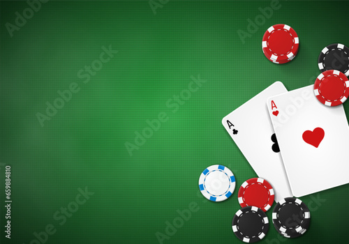 Poker table with cards and chips. Vector illustration.