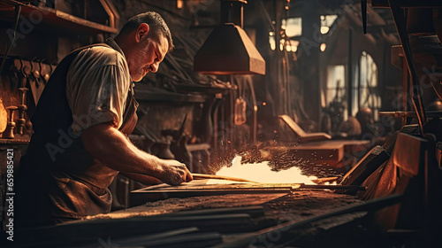 Forging in the Flames: The Blacksmith Shapes Red-Hot Metal Amidst Scorching Heat