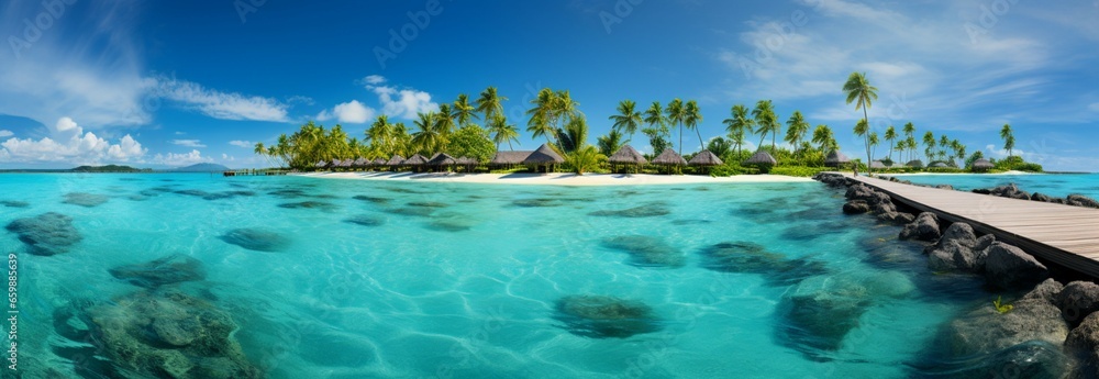Idyllic seaside lagoon, a summer tourism haven, perfect for wallpaper or background