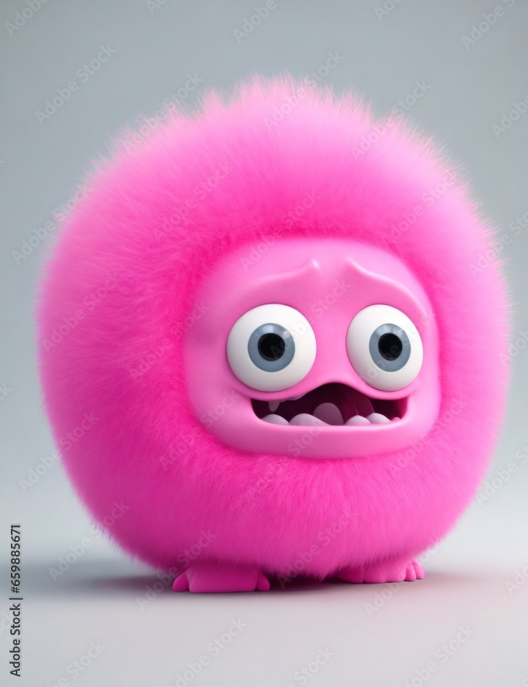 Fototapeta premium Cute pink monster 3D cartoon character. Generative Ai.