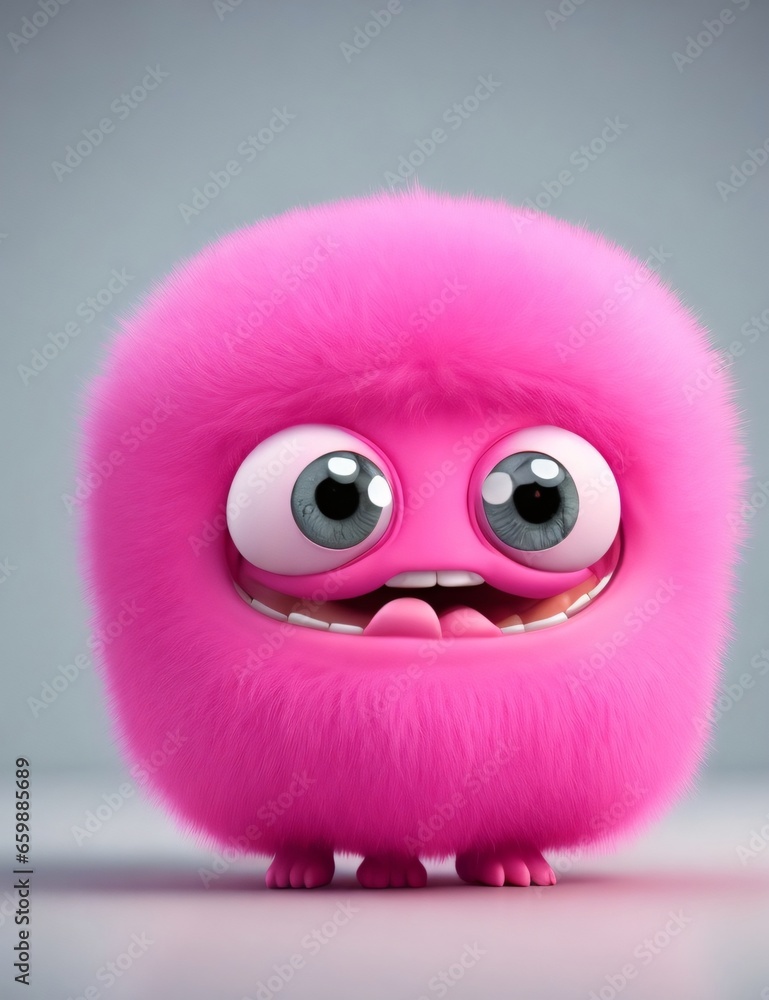 Cute pink monster 3D cartoon character. Generative Ai.