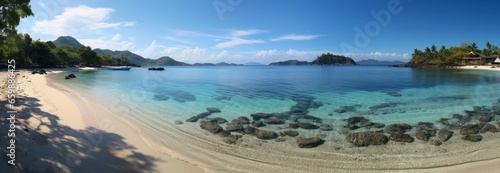 Paradise islands breathtaking high resolution beach panorama captures stunning coastal beauty