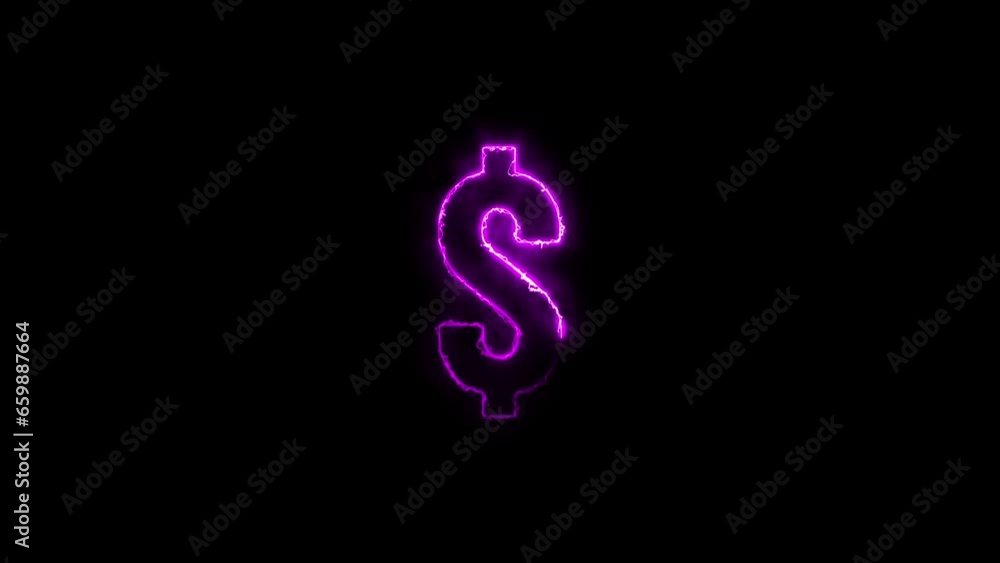 Abstract neon dollar symbol rotation black background 4k animation. Abstract neon dollar symbol rotation black background 4k animation.