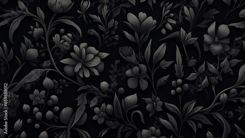 black flowers ornament on dark background gothic style