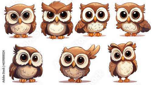 collection of cute cartoon owls on a white background set