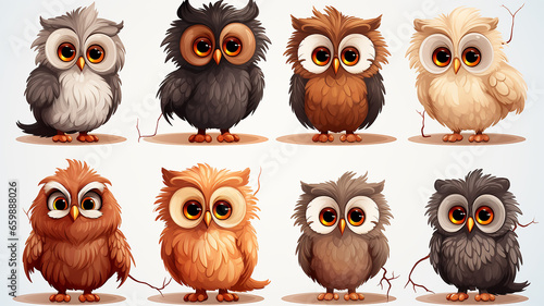 Wallpaper Mural collection of cute cartoon owls on a white background set Torontodigital.ca