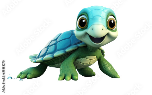 3D Crawling Cartoon Turtle Scene on isolated background