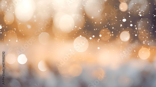 Golden background with bokeh and snowflakes