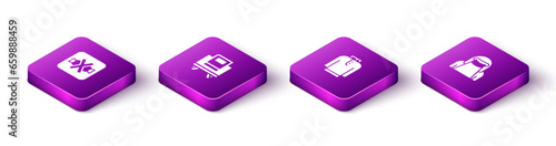 Set Isometric No sweets, Holy book of Koran, Shirt kurta and Muslim woman in niqab icon. Vector