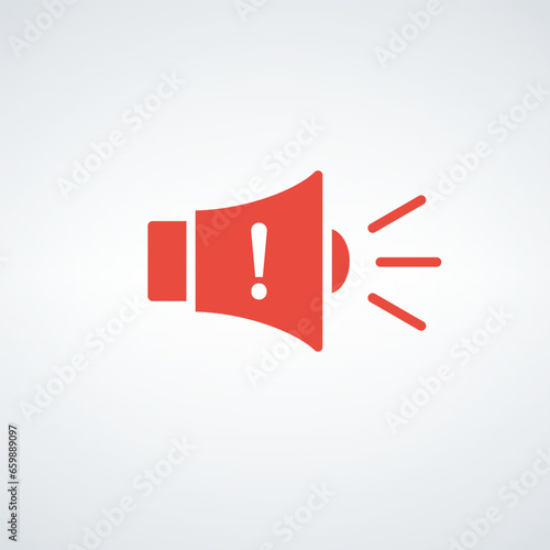 Air raid alert megaphone icon. Warning siren alarm banner. Loudspeaker danger signal poster. Stock vector illustration isolated on white background.