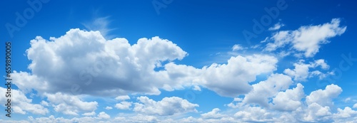 The beauty of simplicity: blue sky backdrop adorned with fluffy white clouds