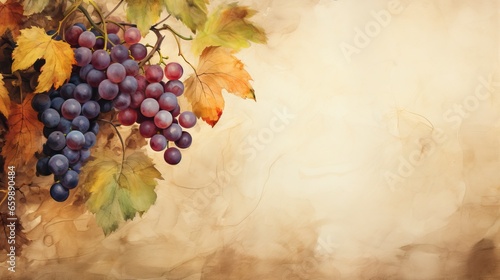  a painting of a bunch of grapes hanging from a vine. generative ai