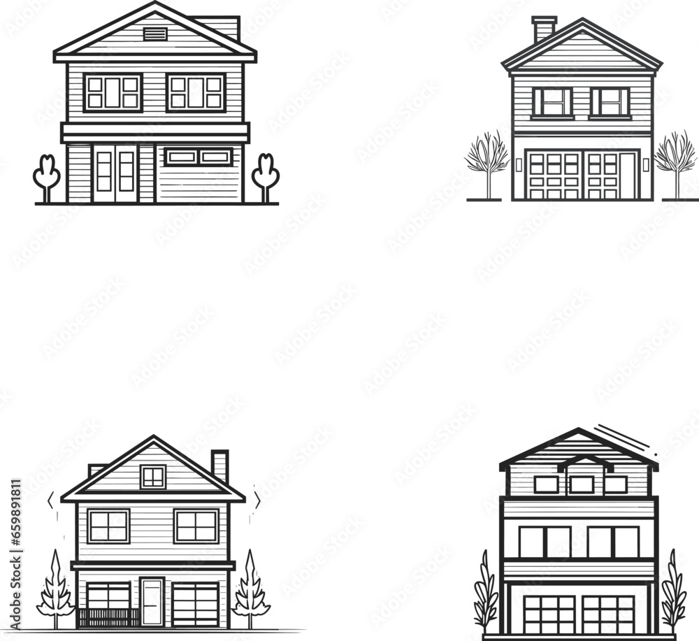 A set of illustrations of a simple beach house icon cityscape
