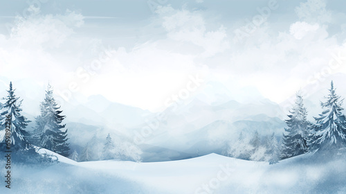 Winter background design with blank space on center This enchanting winter background design captures the serene beauty of a snowy landscape, creating a perfect canvas for your creative endeavors.  © Anditya