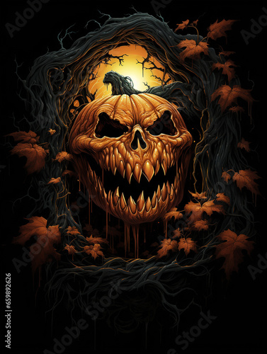 Halloween Biopunk pumpkin monster skull © Daria