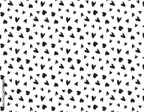 Abstract print of black hearts on transparent background  seamless pattern  vector. Valentine s Day. Star sky.