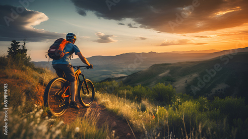 Lifestyle Shot of a Person Enjoying Bike Riding on a Mountain, Generative AI