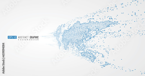 World map in motion consisting of countless dots, vector illustration.