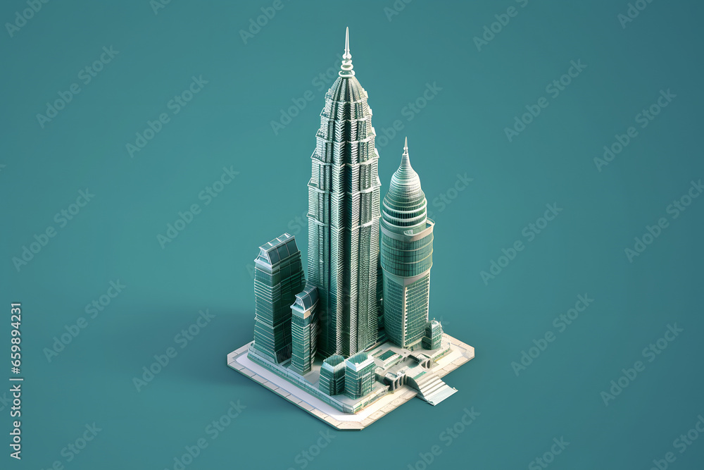 Naklejka premium Petronas Towers 3d rendering isometric style