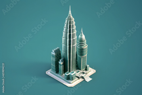 Petronas Towers 3d rendering isometric style