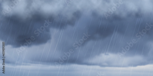 Dramatic autumn sky, It is raining. Stormy clouds in dark sky, vector background.