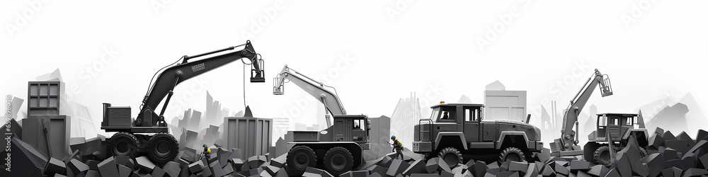 construction works a number of black equipment on a white background reconstruction of the site concept. - obrazy, fototapety, plakaty 