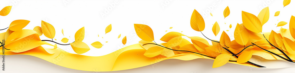 Fototapeta premium yellow leaves on a white background 3d drawing.