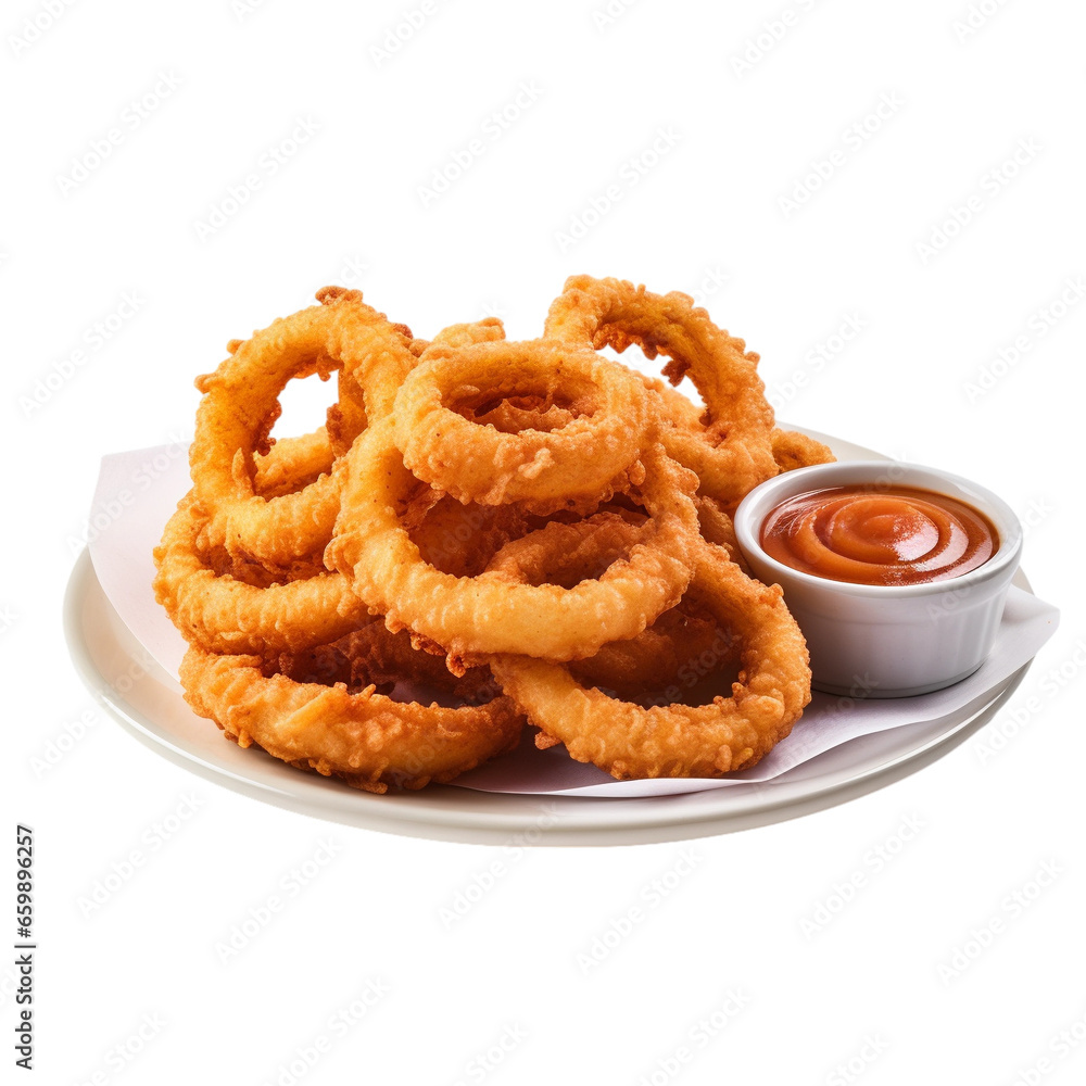fried onion rings isolates on transparent background