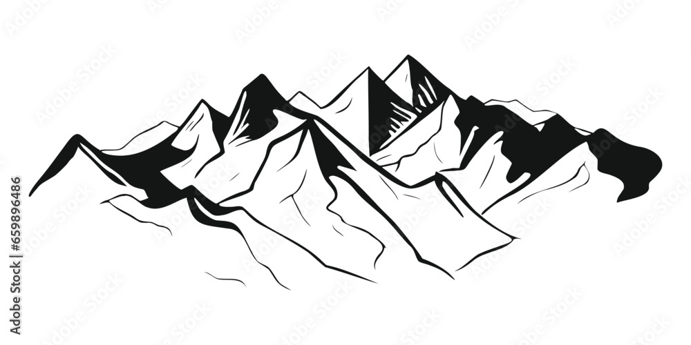 Fototapeta premium Silhouette mountain range isolated on white background, vector design 