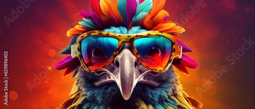 Thanksgiving turkey with sunglasses on trendy background