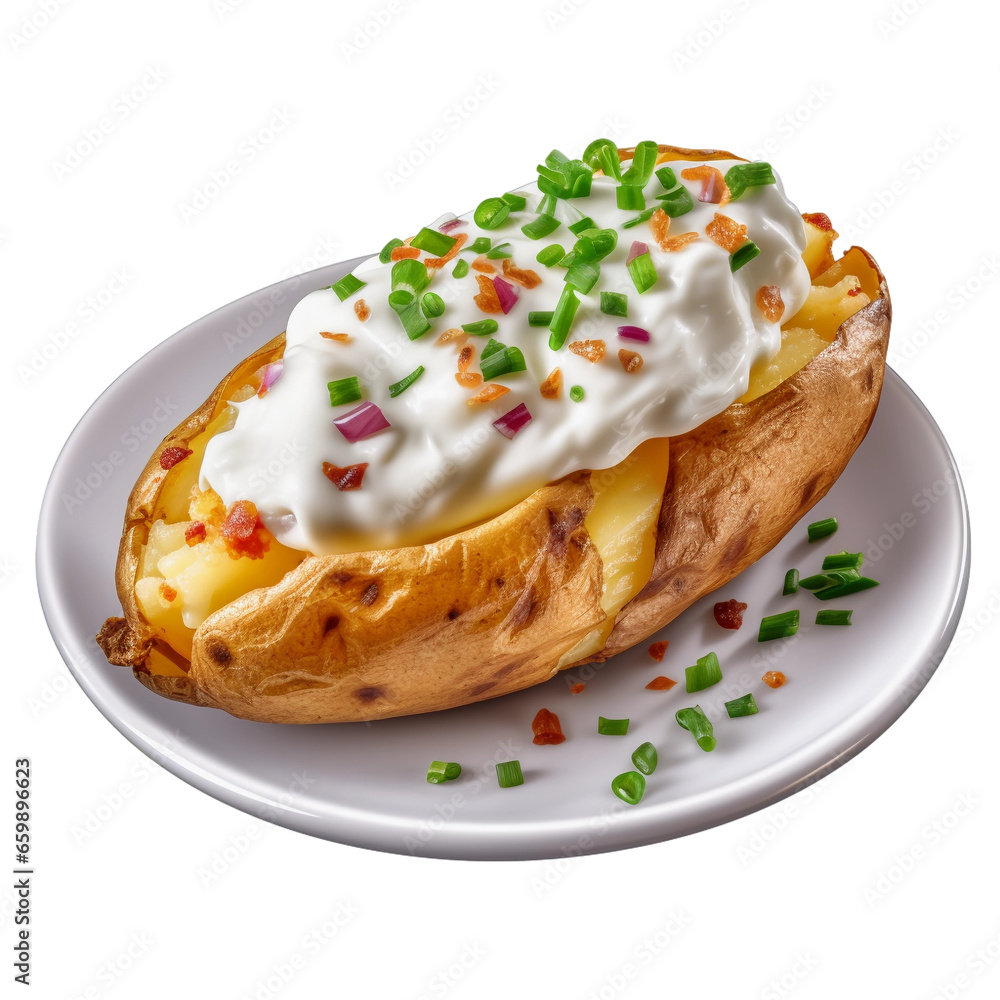 Baked potato with cream isolated on transparent background Baked potato with cream isolated on transparent background