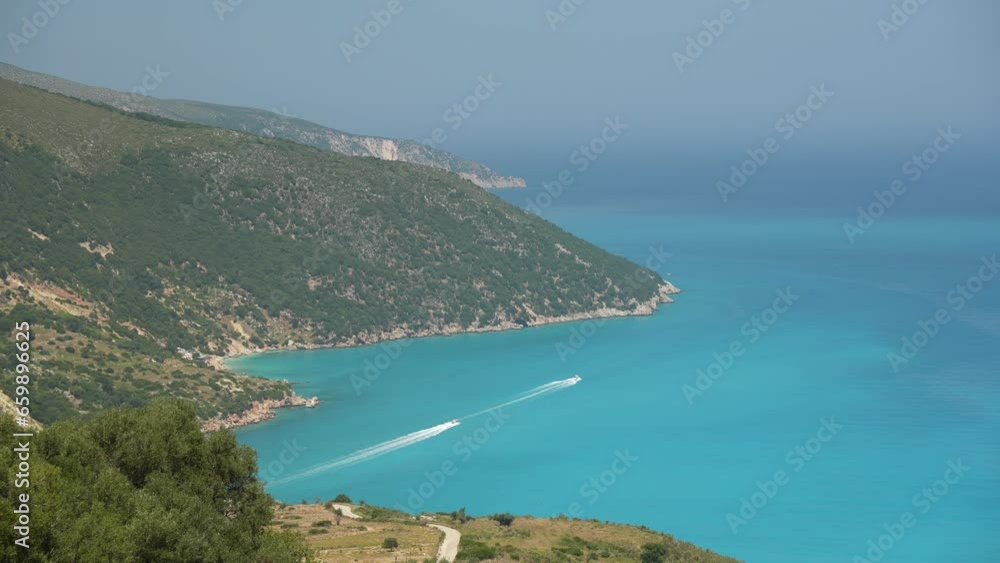 View of coastal landscape and turquoise sea near Agkonas, Kefalonia (Cephalonia), Ionian Islands, Greek Islands View of coastal landscape and turquoise sea near Agkonas, Kefalonia (Cephalonia), Ionian Islands, Greek Islands
