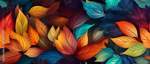 Colorful Leaves Background, Generative AI © Ozis