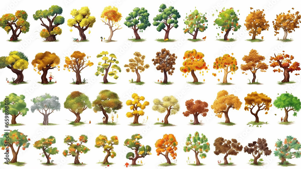 Obraz premium collection of cartoon painted trees.