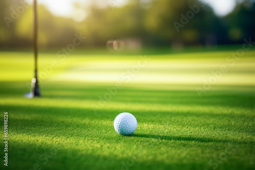 Close up of golf ball in background of beautiful golf souse. lifestyle concept.of sports and hobbies.