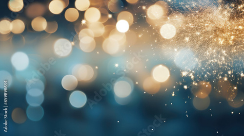 Blue and gold bokeh, spark for Christmas and Happy New Year for background