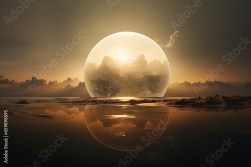 sunset in the water, poluted air. global warming concept photo