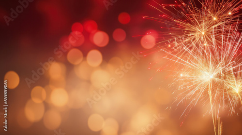 Red, Black and gold bokeh, spark for Christmas and Happy New Year for background