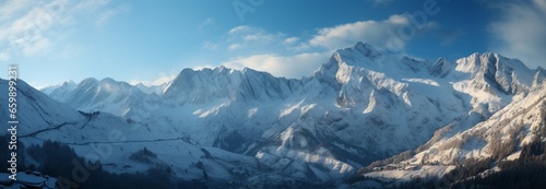 Winters charm: mountains cloaked in a snowy landscape of pure enchantment
