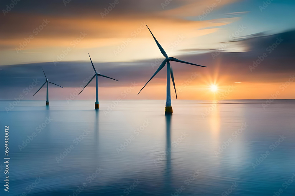 Panoramic view of wind farm or wind park,