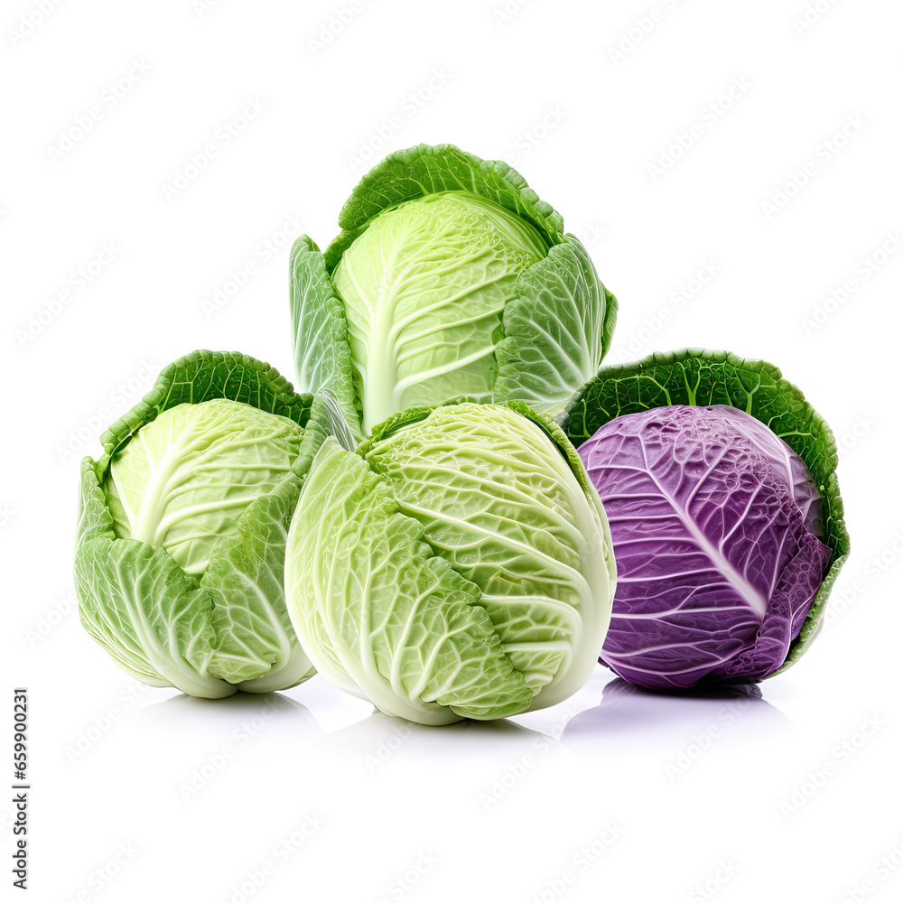 Fototapeta premium Freshly cut red and white cabbage on a white background