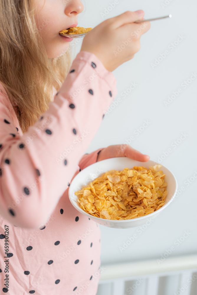 Little Kid People Girl Boy Blond Girl Eating Food Breakfast Lunch Dinner at Home Little Kid People Girl Boy Blond Girl Eating Food Breakfast Lunch Dinner at Home
