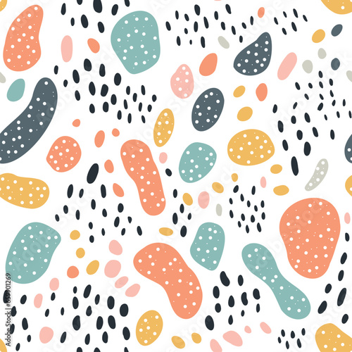 Colorful Venetian terrazzo imitation seamless pattern. Abstract vector background for architecture designs. Hand drawn wallpaper. Flat colorful illustration. Cartoon style. Freehand drawing