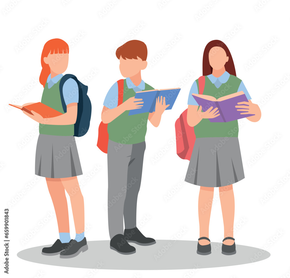 vector illustration of students in different postures