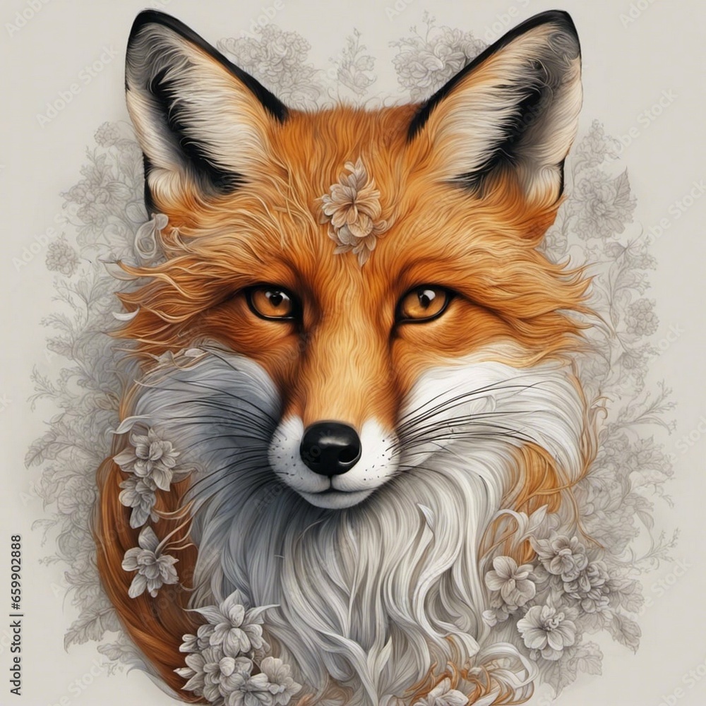 Fototapeta premium extremely beautiful stunning fox, contemporary art, detailed, high resolution