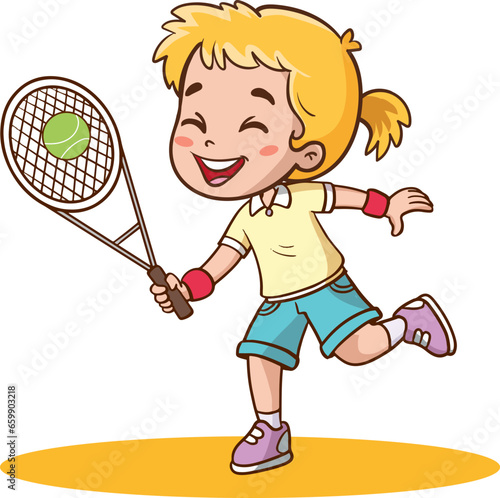 vector illustration of children playing tennis