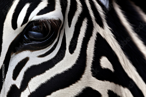 Unique graphic texture of the skin of a wild zebra, a repeated pattern