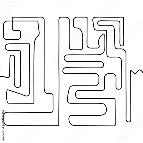 Labyrinth of doodles. Sketch. Tangled square pattern. A hand-drawn abstract object with a beginning and an end. Cube made of lines and columns. Vector illustration. Outline on isolated background. 